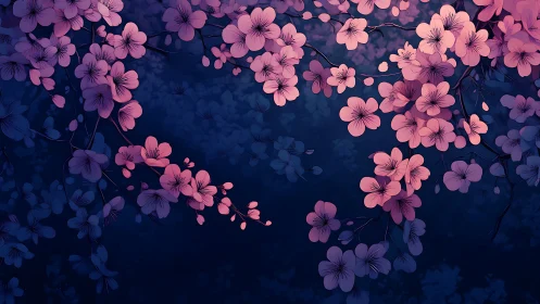 Cherry Blossoms Float Through Twilight's Velvet Embrace.