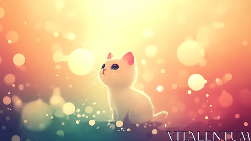 An Enchanted Kitten Gazes into a Golden Bokeh Dream