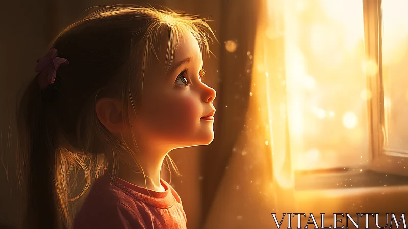 Digital portrait rendering of young subject with golden directional backlighting