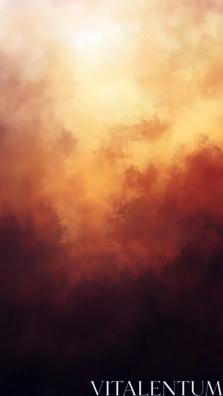 Warm abstract sky with glowing light and dark clouds.