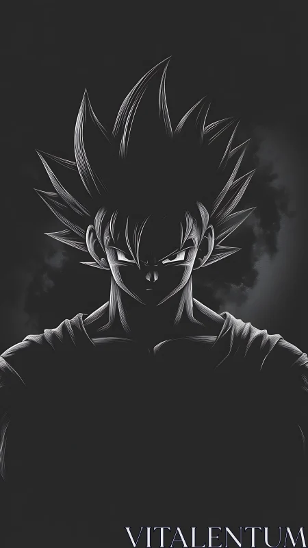 Dark anime warrior portrait in high contrast silhouette.