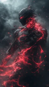 Volcanic shadow titan burns with molten crimson veins.