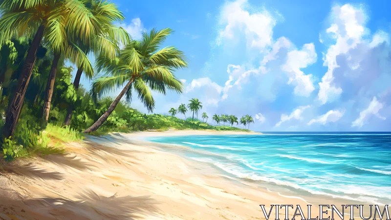 Tropical Beach with Palm Trees and Clear Sky.