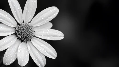 Dewdrop-Studded Daisy Performs Against Midnight Canvas