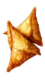 Crisp fried samosas on white background, top view.