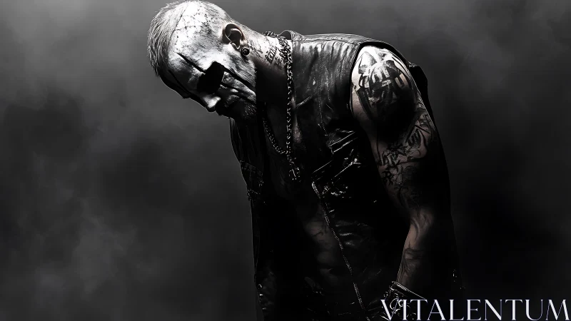 Leather-clad shadow warrior bows into the storm of silence