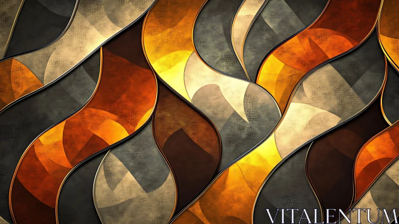 Curvilinear metallic tessellation with layered chromatic strata.