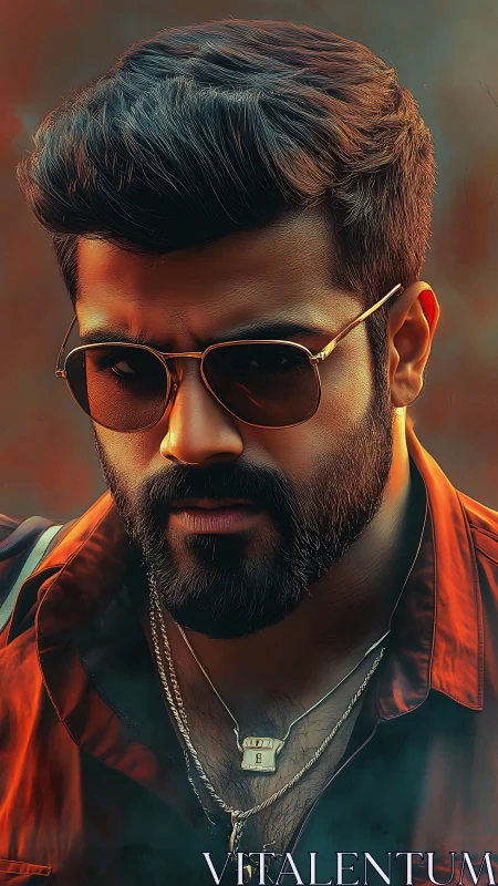 Smoldering shades and a storm-eyed rebel in red light.