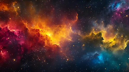 Radiant cosmic clouds drift through a vibrant starry night