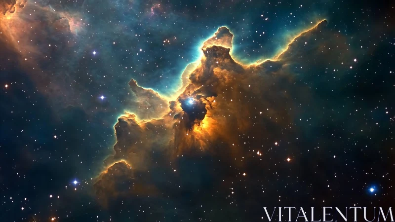 Stellar nebula core glows through sculpted cosmic dust