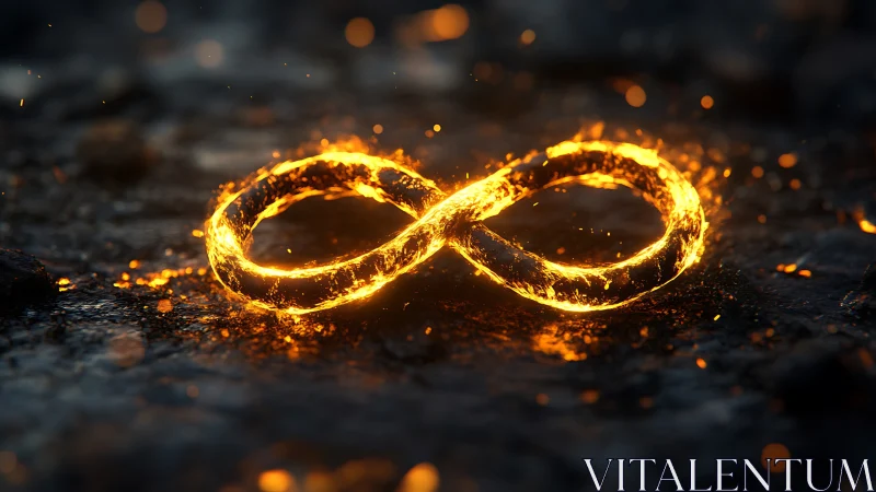 Molten infinity loop rendered as glowing 3D energy symbol.