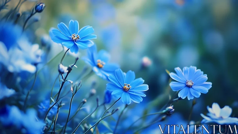 Blue Cosmos Flowers in Bloom Field.