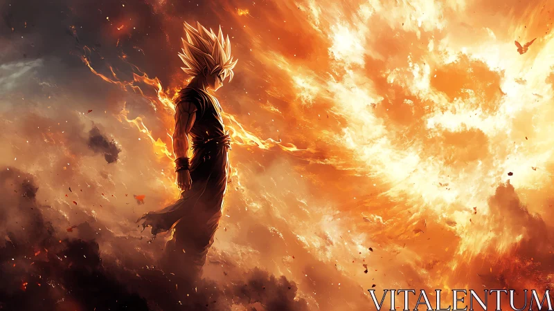 Solar storm warrior crowned in blazing celestial fury.