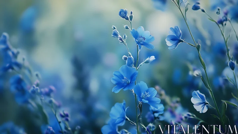 Blue Delicate Flowers in Soft Focus Garden Light.