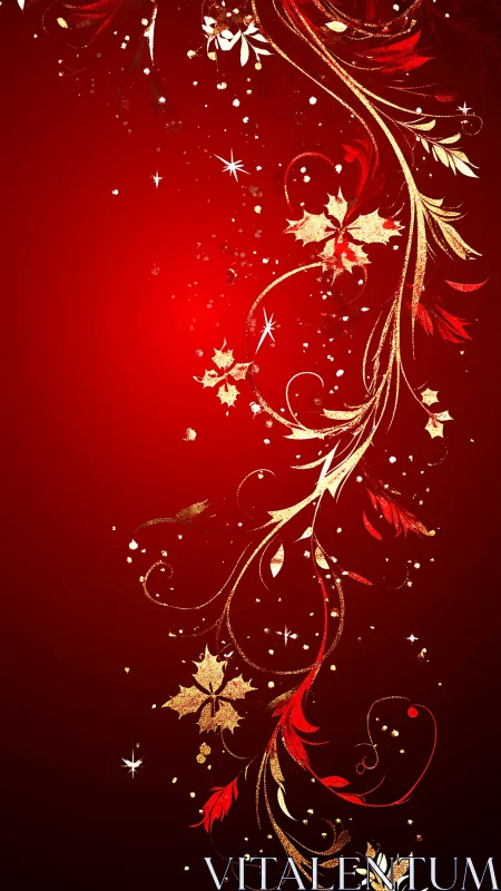 Red gradient backdrop with gold ornamental floral swirl border