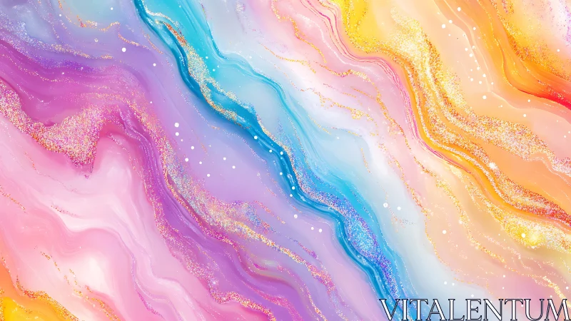 Iridescent pastel marble flows with sparkling stardust accents.