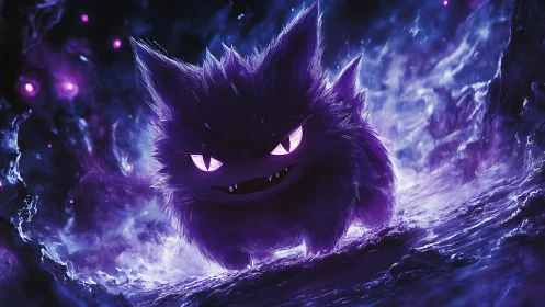 Luminous ghost creature in violet nebular storm environment