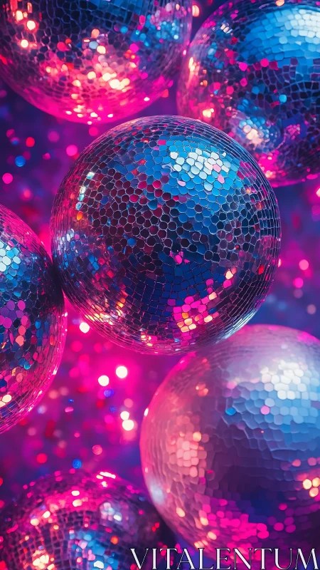 Mirrorball planets drift through neon-pink galactic glitter