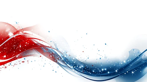 Red and blue curved waveforms with luminous particle scatter