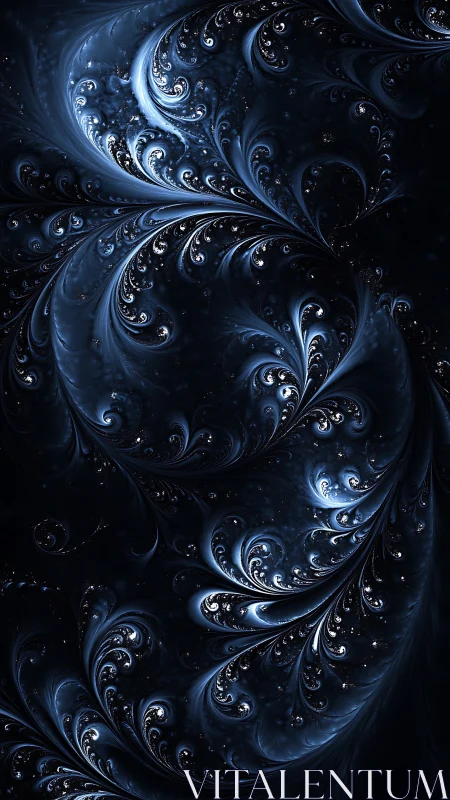Blue fractal curves form dense swirling abstract digital pattern