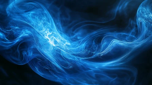 Blue luminous wisps of abstract energy flow across black
