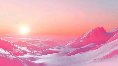 Dreamy pink ice hills glow softly under a pastel sunrise
