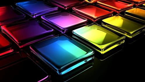 Chromatic glass tiles form a luminous 3D gradient surface