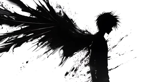 Ink-winged shadow boy erupts from a storm of splatters.
