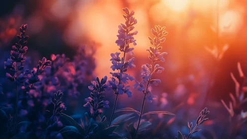 Lavender Dreams Ignite: Where Purple Blooms Meet Sunset Fire.