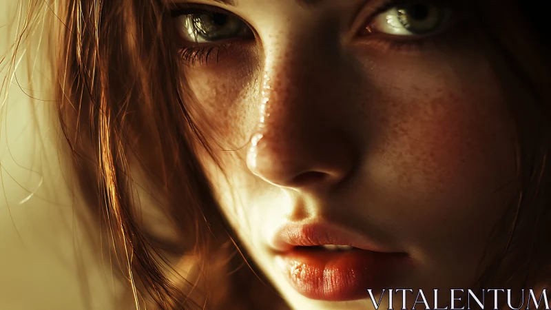 Freckled face portrait shows close-up emotional intensity