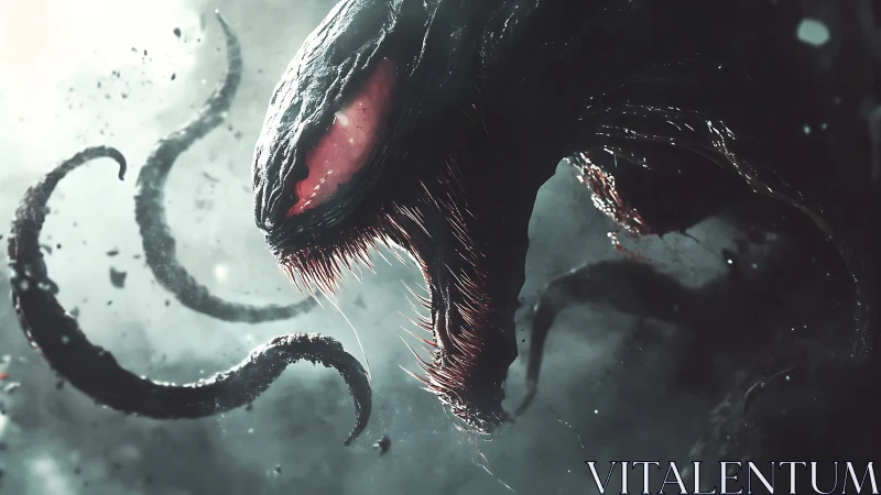 Alien symbiotic creature lunges forward with swirling tendrils