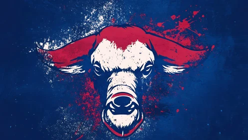 Snarling buffalo crest splashed in electric patriotic grit.