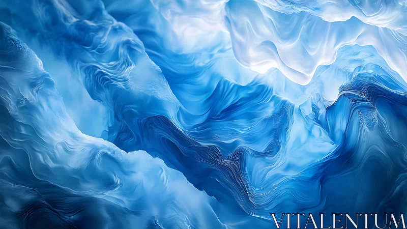 Layered blue fluid structures form continuous abstract terrain