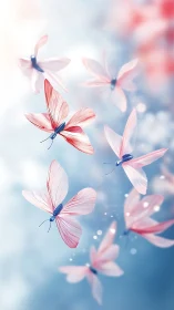 Gossamer blush butterflies drift through soft sky dreams.