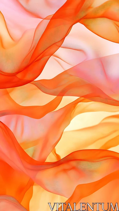 Digital painting of translucent orange fabric wave strata forms.