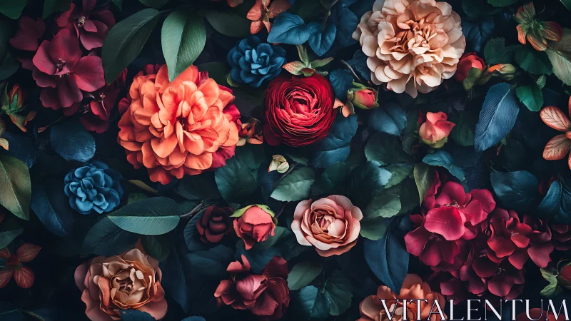 Moody Floral Arrangement Blooming Against Deep Teal