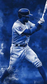 Baseball batter in blue monochrome digital illustration.