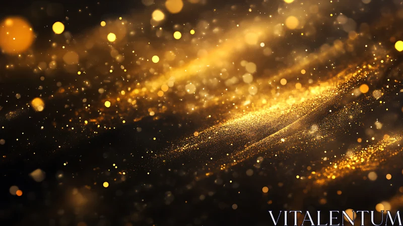 Golden light particles over dark abstract background.