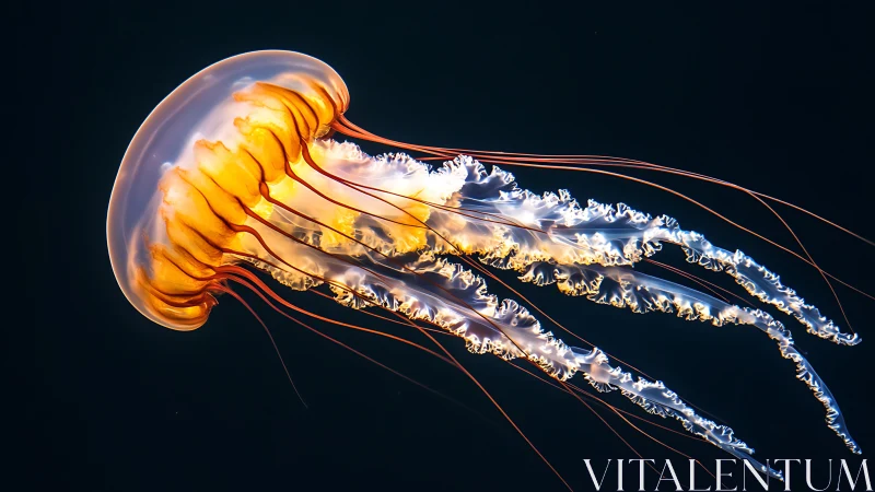 Translucent jellyfish drifts laterally in high-contrast profile
