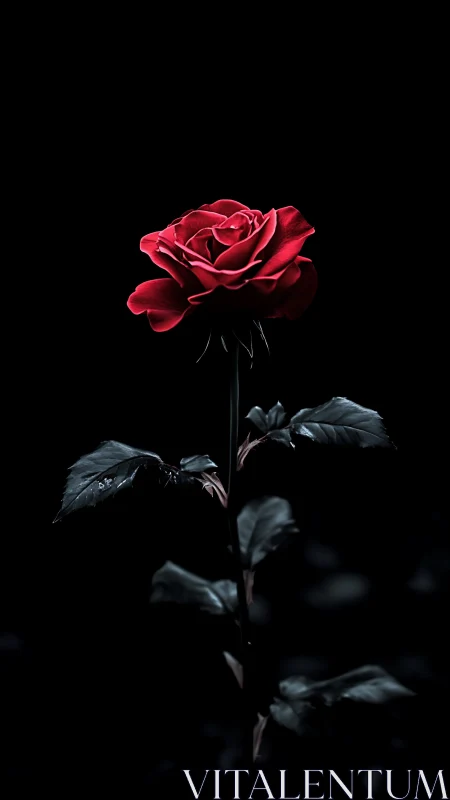 Red Rose Against Black. Dramatic floral study