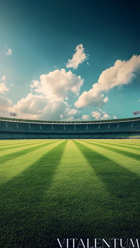 Symmetric stadium turf under stratocumulus cloud canopy.