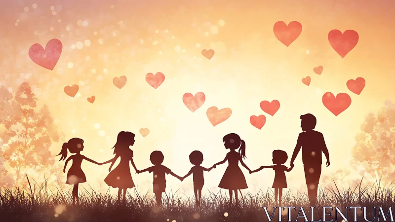 Silhouetted Family Unity Bathed in Golden Warmth.