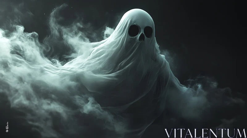 Digital painting of spectral ghost form in drifting vapor shroud.