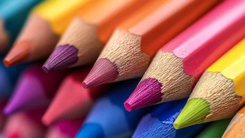 Vibrant colored pencils align in a rich, creative close-up