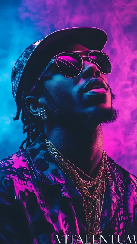 Neon-soaked portrait of a cool dreamer in glowing haze.