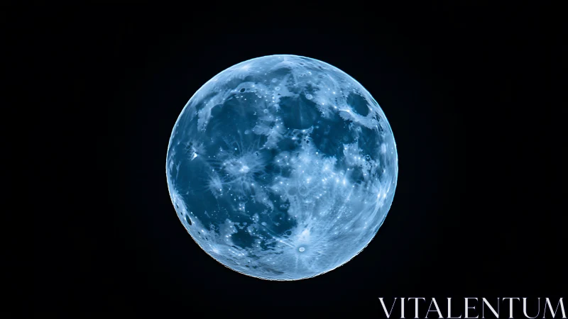 Full moon rendered in cool blue tones on black sky.