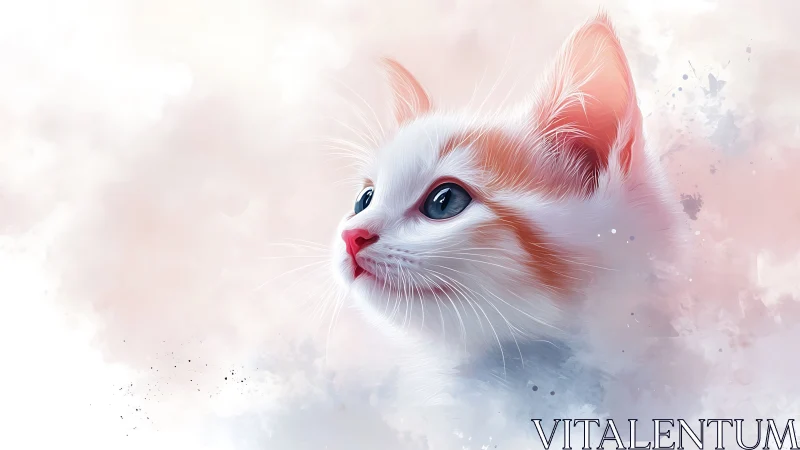 Digitally Rendered Feline Portrait with Gradient Wash Technique and Atmospheric Diffusion