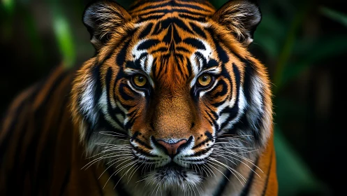 Front-facing tiger portrait renders hyper-detailed facial patterning