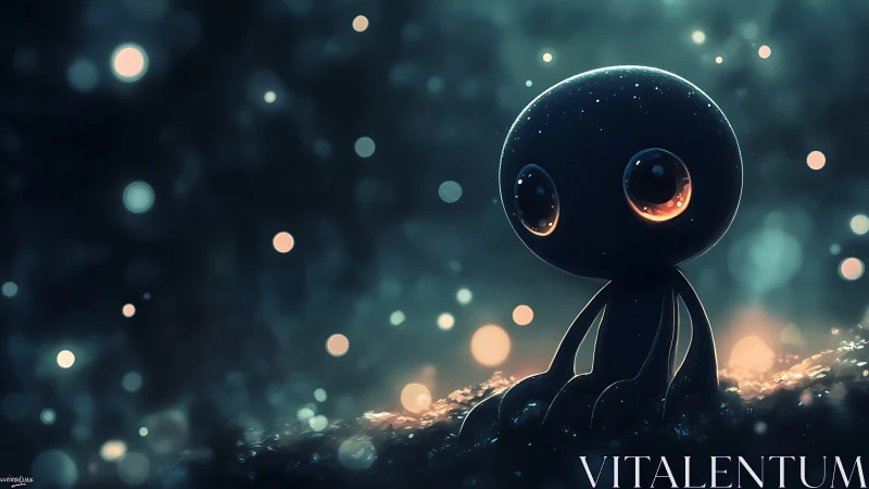 Starlit bubble-eyed wanderer pauses in a bokeh sea