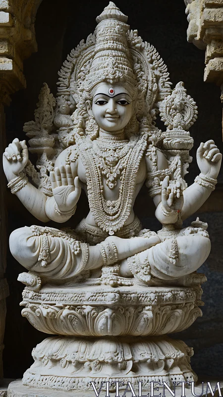 Marble four-armed Hindu deity sculpture on lotus pedestal